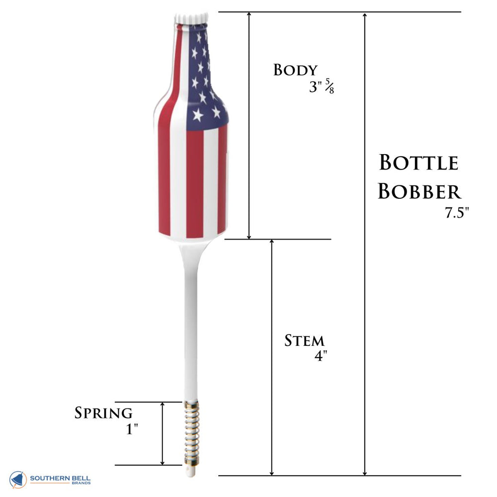 
                  
                    Size dimensions of a red and white fishing bobber included in the Veterans gift pack
                  
                